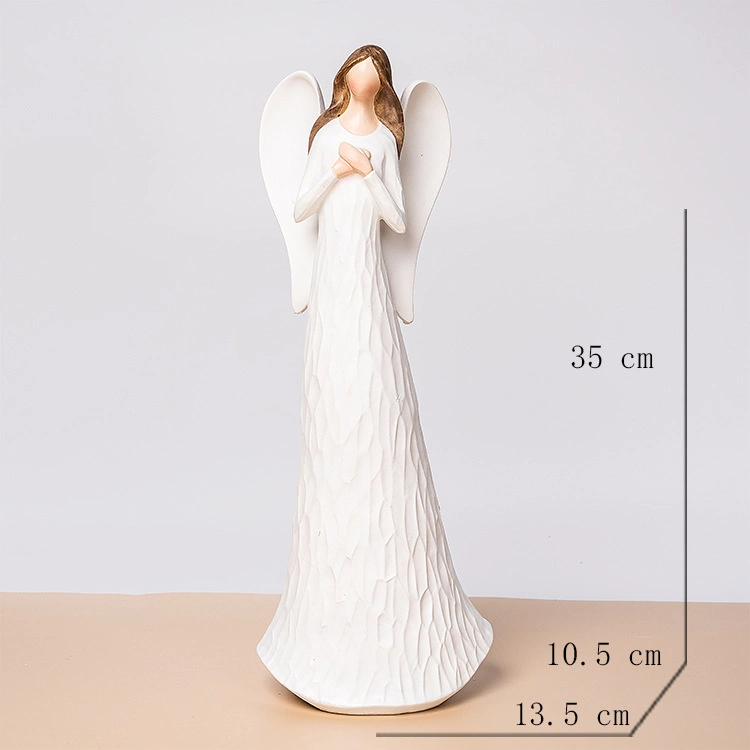 Modern White Elegant Wood Look Lady Angel Resin Figure Sculpture