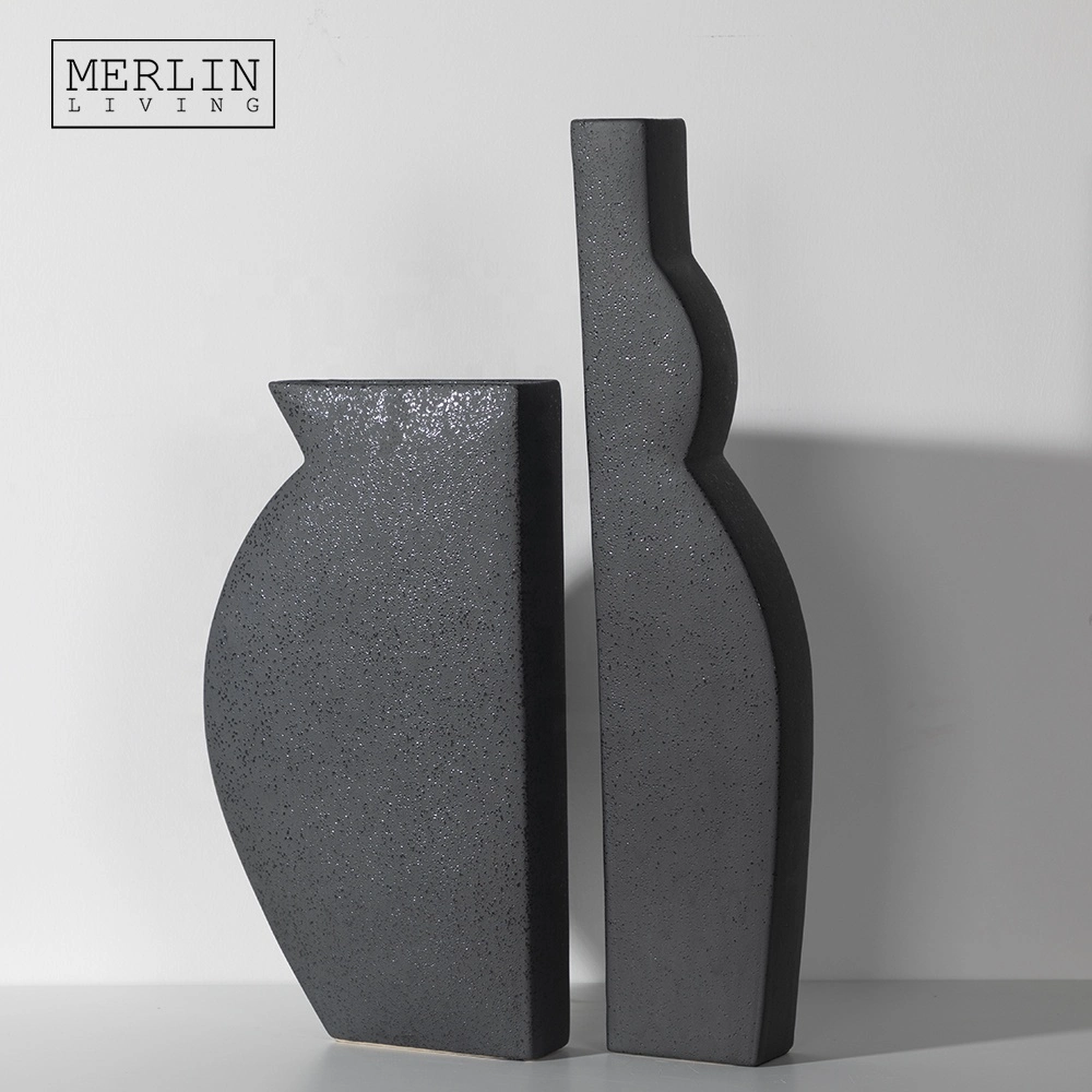 Decorative Modern Matte Black Ceramic Vases for Home Decor Vase Set Ornament Porcelain Minimalist Flower Vase