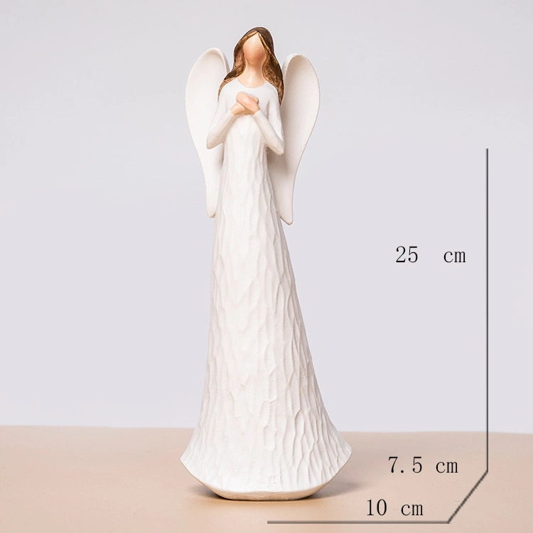 Modern White Elegant Wood Look Lady Angel Resin Figure Sculpture