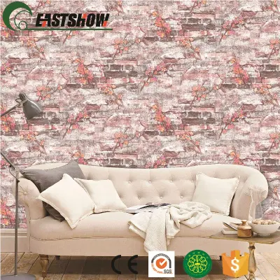 Papel de parede floral de tijolo de vinil 3D PVC papel de parede moderno