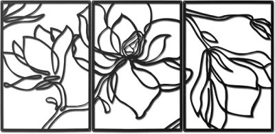 3 painéis de flores de metal decoração de parede moderna abstrata natureza floral linha escultura de parede decoração minimalista decoração de metal para pendurar em casa arte de parede para decoração de casa