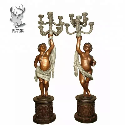 Decoração de interiores Lâmpada de luz para casa Fundição de luxo Bronze Cristo Crianças segurando Lâmpadas Candelabro Escultura